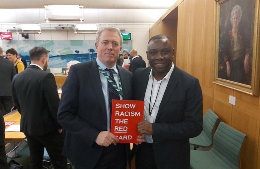 James Sunderland MP and Leroy Rosenior MBE at the 'Show Racism the Red Card' event in Westminster