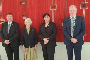 James Sunderland (r) with Baroness Hooper and Falklands MLAs Leona Roberts and Mark Pollard
