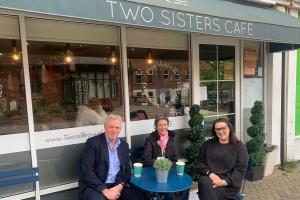 James Sunderland MP enjoys coffee at the Two Sisters Cafe in Crowthorne