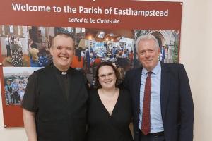 James Sunderland with Revd Gareth Morley and his wife Jenna at Easthamptead